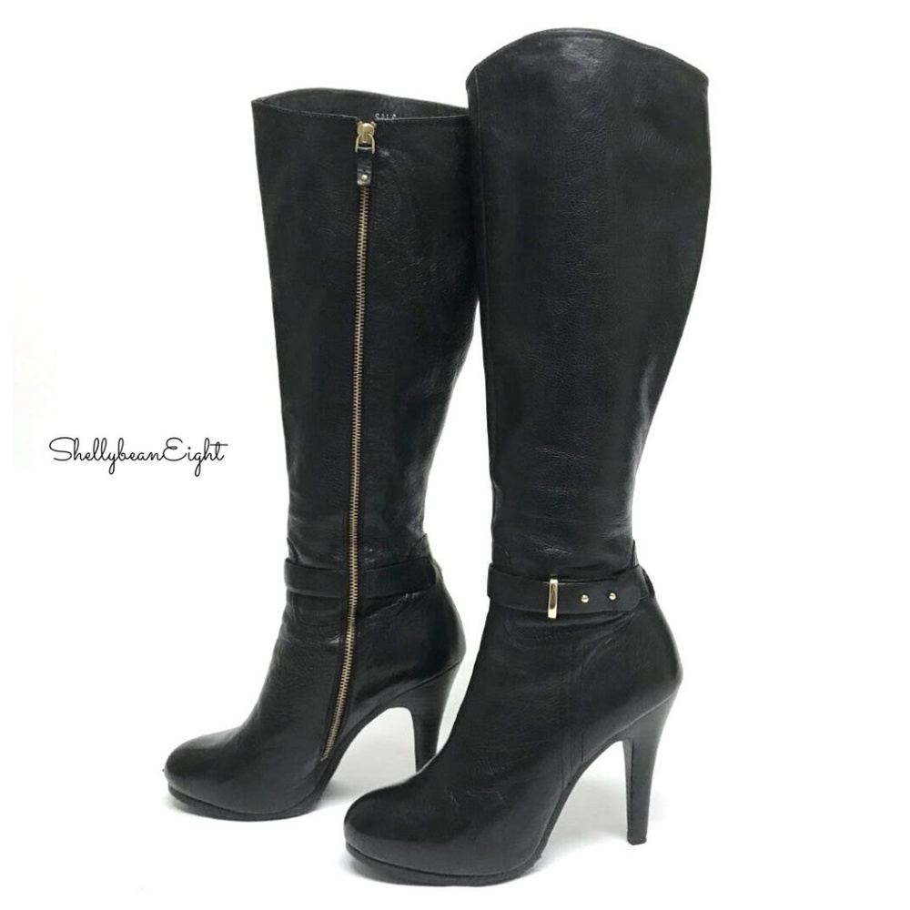 SAKS 5TH AVE Riding Boots 4" Heels Platform ZIP 9